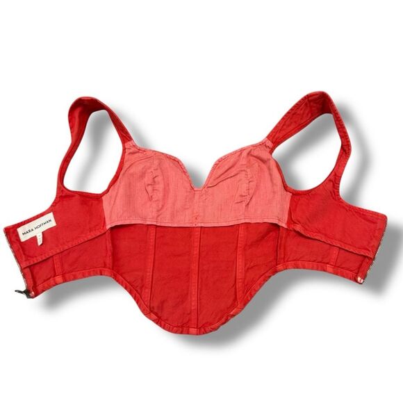 Mara Hoffman Milla Cropped Denim Top Poppy Orange Sweetheart Cotton Size 00 - Picture 6 of 8